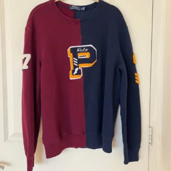 Polo Ralph Lauren “Polo university” color block “P” letterman sweatshirt Sz M - Picture 1 of 6